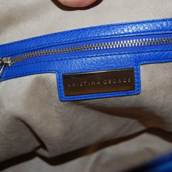 ❤️ Kristina George Izabelle Blue Leather Satchel Hand Bag Purse Shoulder Bag - Picture 10 of 11